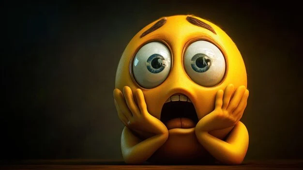 artificial intelligence interface with shocked face emoji overlay