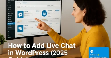 Blogger adding live chat to a WordPress website in 2025 dashboard view, created by Annabelle J.