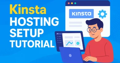 Beginner configuring WordPress on Kinsta Hosting dashboard, vibrant 2025 tutorial banner created by Annabelle J.